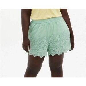 Torrid Pull-On High-Rise Shorts Lace Mesh Sz 3 / 3X Green Boho Embroidered Fairy